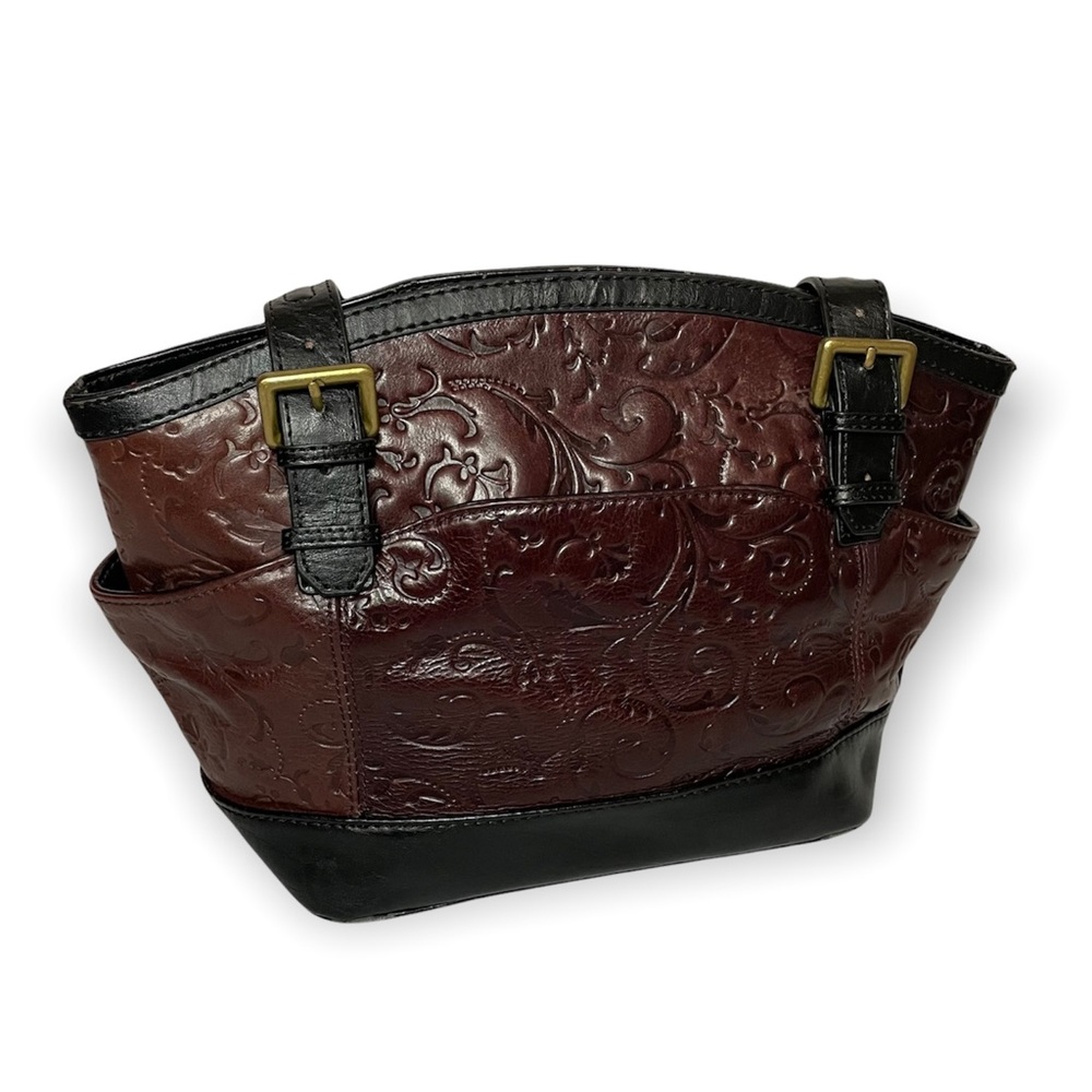 Tignanello Tooled Leather Vintage Shoulder Bag Black/Brown